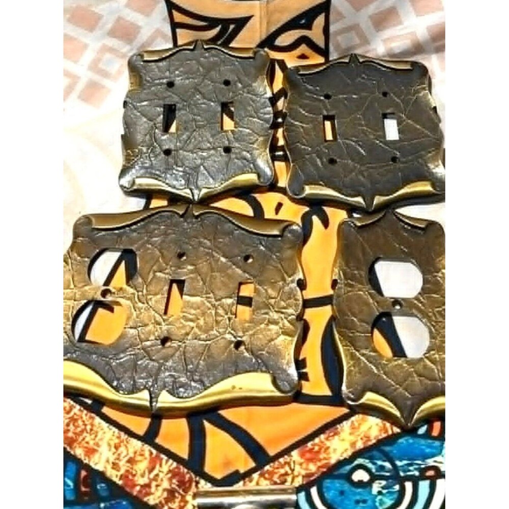 Vintage CSA Ornate Cast Metal Switch & Outlet Cover Set – Antique Bronze/Gold